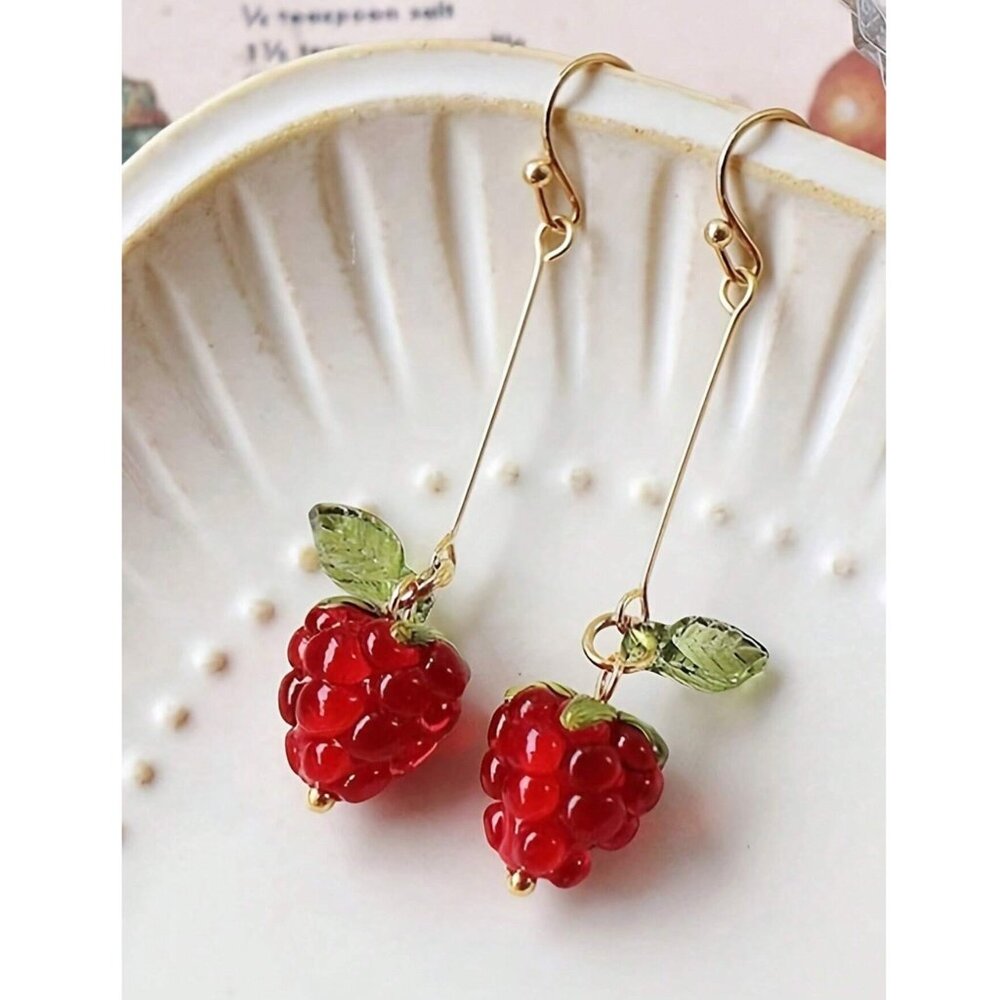 Long Dangle RASPBERRY DROP EARRINGS MODCLOTH - Picture 2 of 4